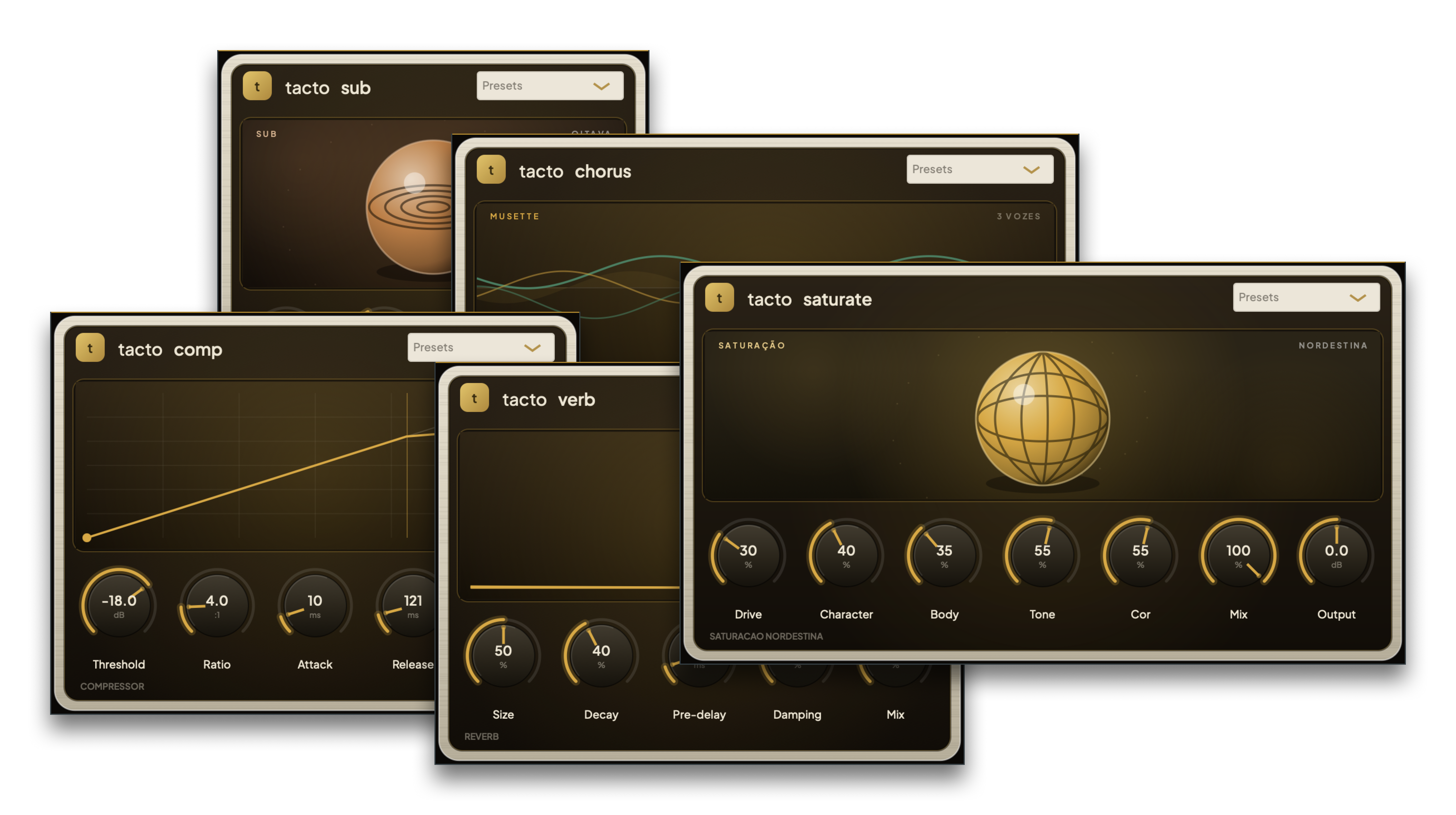 A suíte Tacto Audio — plugins sobrepostos